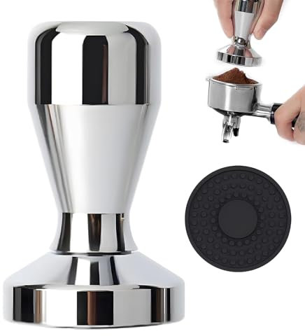 Coffee Tamper with Silicone Mat – Professional Barista Tool for Espresso Machines, Coffee Grounds Press for Perfect Shots, Must-Have for Coffee Lovers (53mm)