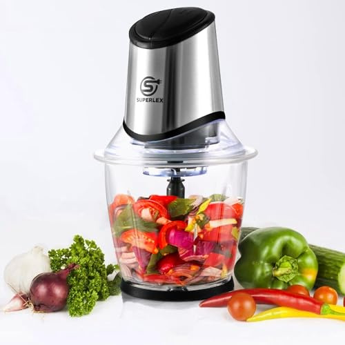 SUPERLEX 1.5L Mini Food Chopper Processor with Glass Bowl, Steel Blades