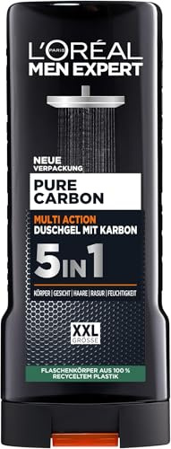 L'Oréal Men Expert XXL 5in1 Duschgel und Shampoo für Männer, Duschbad zur Reinigung von Körper, Haar und Gesicht, Herren Körperpflege für langanhaltende Frische mit Karbon, Pure Carbon, 1 x 400 ml