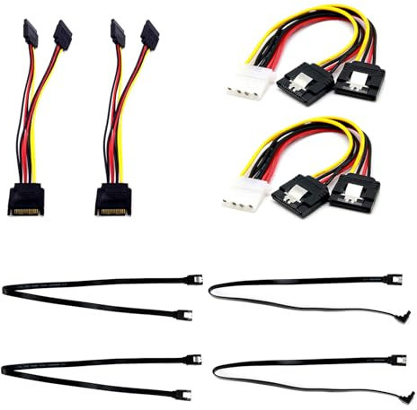 Kit de 8 cables SATA, cables de alimentación de datos SATA III completos para HDD SSD en ángulo recto recto, divisor de alimentación SATA macho a hembra, kit de montaje de cable duradero compatible
