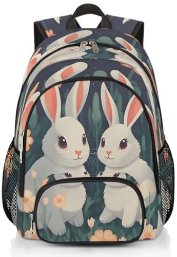 Rucksack mit Frühlingsblumen, Osterhasen, großes Fassungsvermögen, Schulrucksack, Rucksack, Wandern, Reisen, lässiger Laptop-Tagesrucksack für Kinder, Jungen, Mädchen, Männer, Frauen, farbig, XXL