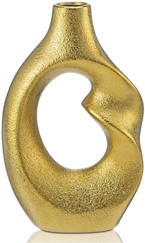 Hollyone Gold Keramik Blumenvasen für Heimdeko Ästhetik, Nordische Hohlvase, Moderne Dekorative Vase für Blumen Tisch Tafelaufsatz Hochzeit Esszimmer Wohnzimmer Büro Hausdekoration