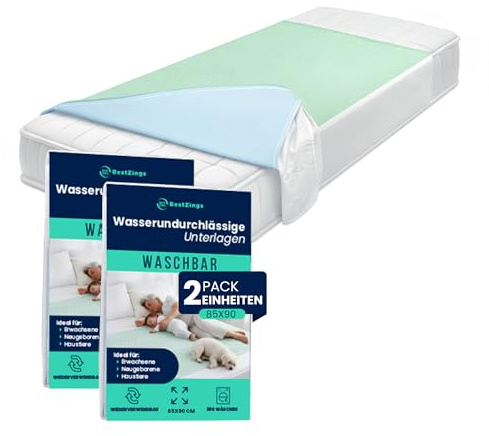 BESTZINGS Alèse Lit Adulte Bébé Protection Matelas Imperméable Lavable Pipi Stop Tapis à Langer Jetable Alèse avec ailettes Protection Lit Absorbante 85x90 Pack 2