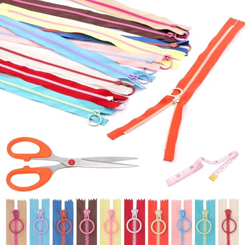 Swpeet 12 pezzi 30 cm misti 10 colori cerniere in resina di nylon con anello di sollevamento, forbici, morbido set da cucito per sarto fai da te cucito borse artigianali vestiti