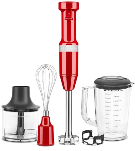 KitchenAid Variable Speed Corded Hand Blender with Accessories, Empire Red, KHBV83ER