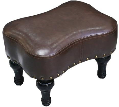 Fußhocker, moderner Tritthocker mit Beinen aus Massivholz, weich gepolsterter Leder-Pouf, Sofa-Fußstützenhocker für Couch, Wohnzimmer, Schlafzimmer, Eingangsbereich (Farbe: /Braun)