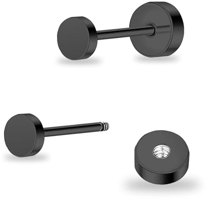 DE Titan Damen flach zurück Ohrstecker Frauen hypoallergene Ohrringe für empfindliche Ohren einfach klassisch 3mm-6mm flach Ohrstecker perfekt für Helix Tragus Knorpel