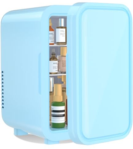 YASHE Mini nevera de 6 litros/8 latas, 220 – 240 V CA/CC, Refrigerador termoeléctrico portátil, Refrigerador para dormitorio, cuidado de la piel, bebidas, oficina, dormitorio y coche, Azul