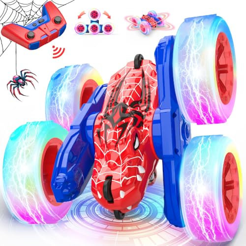 Ferngesteuertes Auto ab 3 4 5 6 8 Jahre, 2.4GHz RC Stunt Auto Dinosaurier Monstertruck 360° Drehung mit Coole Lichter Spinnenauto Spider Spielzeug Geschenk Junge Mädchen Ostergeschenke Kinder 3+ Jahre
