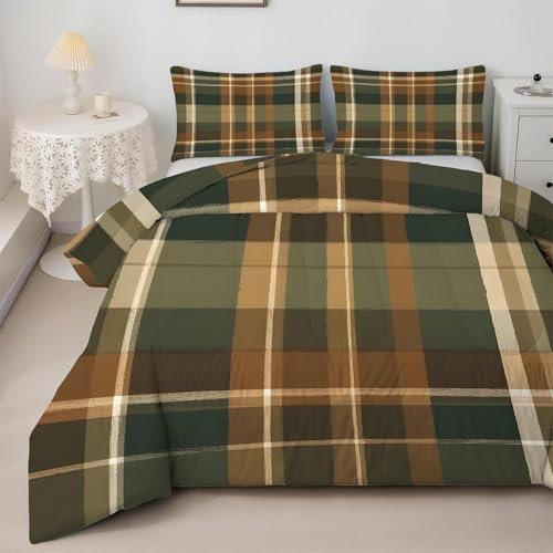 Bettdecke 200x220 Ohne Bezug Nutzbar, Brauner Streifenprint Bettdecken Waschbar Ganzjahresdecke Retro Stil 4 Jahreszeiten Steppdecke, Bettzeug Microfaser mit 2 Kissenbezug für Sommer Winter Doppelbett