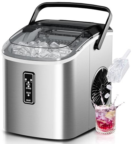 EUHOMY Ice Maker Machine, Self-Cleaning Ice Cube Maker, Produces 9 Cubes in 6 Minutes, 2 Ice Cube Sizes, 12 Kg/Day, Portable Ice Maker with Handle, Basket, and Scoop, Ice Machines for Home, Kitchen