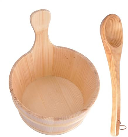 Set de cubo y cucharón para sauna, cubo de madera de cedro de 4 litros, barril de sauna tradicional con cuchara de madera, cubo de sauna hecho a mano para ducha, baño turco