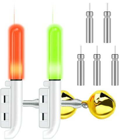 2pcs Fishing Bite Alarm Light with Bell, Color-Changing LED Rod Tip Indicator for Night Fishing, Sensitive Green to Red Alerter Tackle Light
