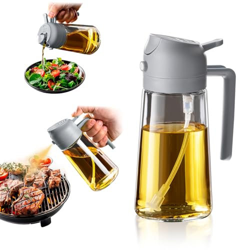 TrendPlain Pulverizador Aceite Spray 470ml - 2 en 1 Spray Aceite Cocina, Dispensadora para Freidora de Aire, Ensaladas, Vinagre y Accesorios Cocina - Ceniza