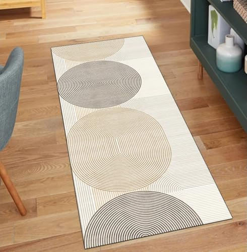 QQrunner Läufer Teppich rutschfest Beige Modern 70x200CM Teppich Läufer Flur Lang Meterware Waschbar Küchenläufer Korridor Polyester Wohnzimmer Schmutzfangmatte