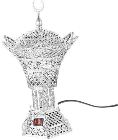 GARVALON Elektrischer Aromatherapie Räucherstövchen Retro Design Plug Aromadiffusor Mit Abnehmbarem Deckel Kompakt Silberner Metall Räucherofen Für Orientalische Duftkegel Und Wohnraumdekor