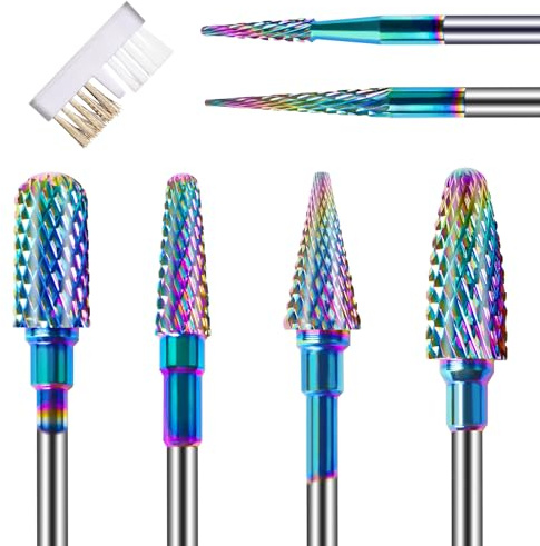 6 st nagelborrkronor set med rengöringsborste, 3/32 tum professionella volframkarbid nagelbitar nagelband Efile nagelborrbitar, borttagningsbitar för akrylgel nagel teknik manikyr pedikyr, hemsalong