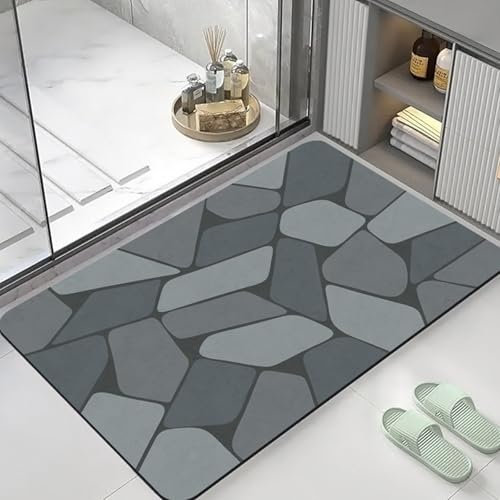 Odot Tapis Salle de Bain Absorbant Diatomite, Tapis de Bain Antidérapant Séchage Rapide Doux pour Entrée, Baignoire, Porte d'entrée, Chevet, Canapé, Salon -Fleur Pierre (Gris foncé,45x70cm)