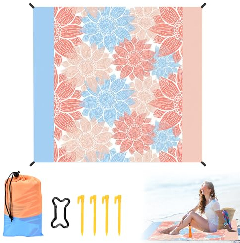 ZACUDA Coperta Da Spiaggia 210x200cm Stuoia Spiaggia Impermeabile e Antisabbia Coperta Picnic Portatile Tappetino da con 4 Picchetti Fixed Stuoia Mare con Borsa per Campeggio Picnic