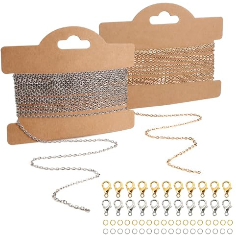 TOAOB 5M Edelstahl Gliederkette Schmuckkette Ketten Silber und Gold 1.5 mm | für DIY Schmuck Basteln Herstellung, Halskettenverlängerungen, Armband Verlängerungskette, Schlüsselanhänger