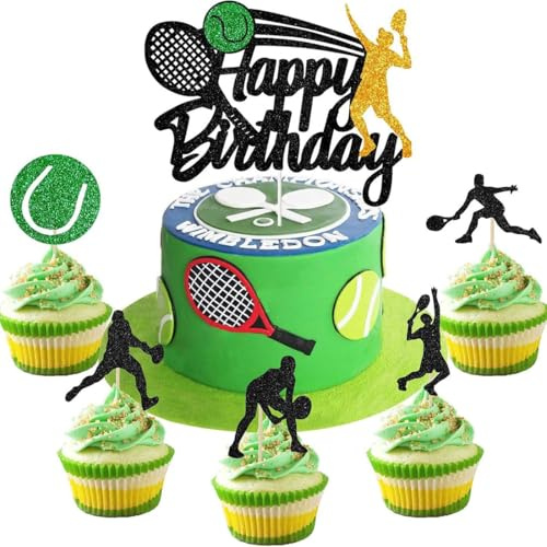 COYUN 11 Stück Tennis Tortendeko Ball Cupcake Topper Sport Kuchen Dekoration für Thema Mann Junge Mädchen Party Geburtstagsparty Zubehör