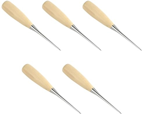 Multipurpose Leather Hole Punching Tool Steel Awl and Ergonomic Wooden Grip Sewing Awl Hand Quilting Needle Stitching