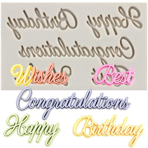 Sijiangmold Happy Birthday Silicone Moulds Birthday Alphabet Fondant Mould | Cake Decoration Chocolate Cupcake Topper Candy Polymer Clay Gum Paste