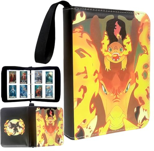 Ruayia 4-Pocket Card Binder, 100 Pages 400 Pockets PU Waterproof Card Folder, Card Collection Binder with Zipper, Portable Trading Card Album - Style 2