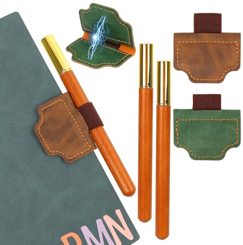 2 stycken personliga magnetiska pennhållare i läder, bokmärken med pennhållare, magnetisk bokklämma med 2 x pennor i retrostil för bokälskare, elever, lärare, läsare, brun/grön