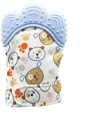 Baby Beißhandschuhe,2 Stück Handschuhe Beißring Spielzeug,Beruhigen Sie wundes Zahnfleisch, Stimulierung Zahnen Handschuhe für 0-6 Monate Baby-Bärenblau