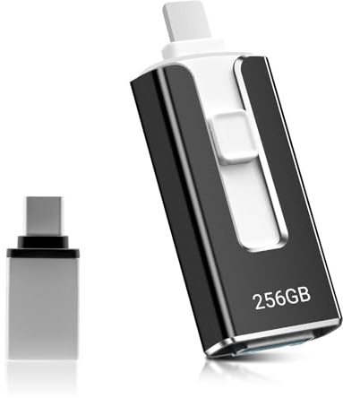 USB Stick 256GB pour téléphone,4-en-1 Speicherstick pour iPhone/iPad/Android/PC,USB 3.0 Memory Stick High Speed Flash Drive,Faste Übertragung Photostick,Sauvegarde Photos Vidéos,Noir