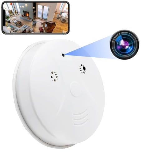 eovas Cámara de seguridad con detector de humo - Cámara interior WiFi 1080p - Cámara oculta con visión nocturna y detección de movimiento - Cámara espía en tiempo real para seguridad en el hogar