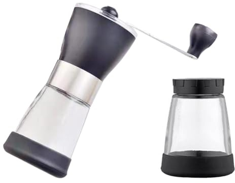 BESTYASH Molinillo de Café Manual Muelas de Cerámica, Frasco de Vidrio Tapa Hermética, Acero Inoxidable Resistente para Moler Granos Espresso en Hogar y Viaje