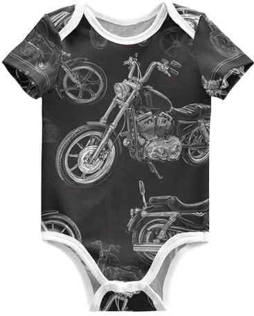 Mazeann Motorcycles Motorbikes Print Baby Bodysuits Soft Cotton Short Sleeve Baby Clothes for Girls Boys, 6-9 months