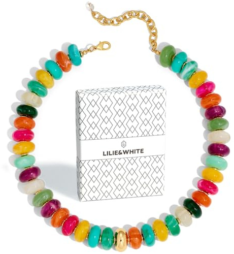 LILIE&WHITE Damhalsband multifärg, slående pärlhalsband av högkvalitativ harts, trendiga retrosmycken med pärlor i stora format för fritid halsband, Medium, Harts, Ingen ädelsten