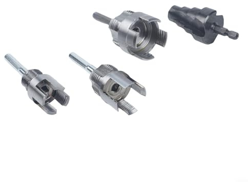 Kit de enhebrador de tubos, cortador externo interno 3 en 1 y broca escalonada para tubos de 1/2 3/4, juego de herramientas escariador de metal con vástago hexagonal de 1/4 para taladros eléctricos (4