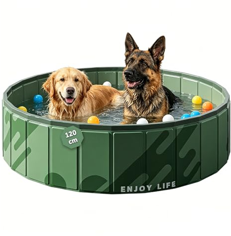 MRDEER Hundepool Große Hunde, 120 x 30 cm Hundeplanschbecken Faltbare, rutschfest Tragbar PVC Hundebadewanne mit Ablauf, Hundeschwimmbad Bällebad, Grün
