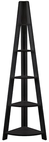 TAD TIMBER ART DESIGN UK Riva Scandinavian 5 Tier Retro Corner Ladder Bookcase Shelving Shelf Freestanding Display Unit Black