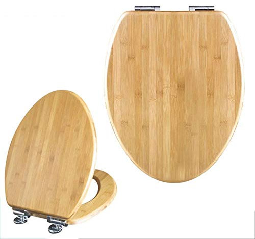 FCS Bathroom Wc-Sitz mit Absenkautomatik Antibakterieller Premium Bambus Toilettendeckel Easy clean Einfache Montage (Size : Elongated)