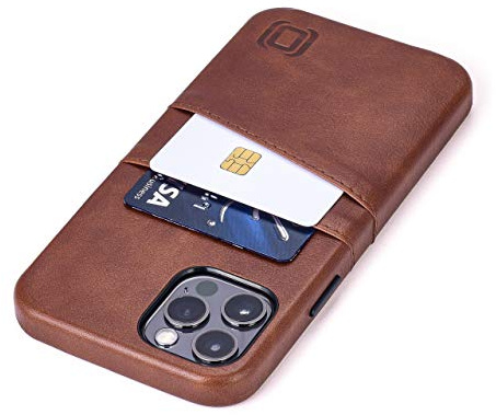 Dockem iPhone 12 und iPhone 12 Pro Handyhülle mit Kartenfach: Wallet Handytasche mit Integrierter Metallplatte für Magnet-Halterung [Exec M2, Braun]