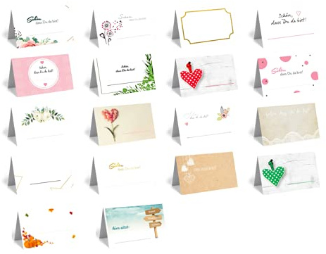 50 edle Premium-Tischkarten -18 Motive zur Auswahl - Platzkarten 300mg - 5,5 x 8,5cm (eine Seite) - Namenskarten Namensschilder für Hochzeit Feier Taufe Kommunion (2 rot-schwarze Blumen)