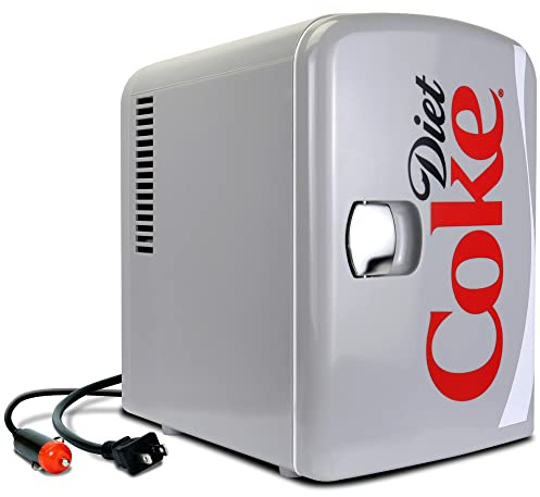 Koolatron Coca Cola Diet Coke Mini Fridge For Bedrooms 4L Small 6 Can Portable Cooler Warmer Refrigerator 12V For Skincare Office Food Drinks Kids Home Car & Travel Classic Grey