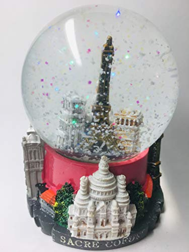 Vianaya - Sfera di neve Parigi Torre Eiffel, base in resina con monumenti in 3D e globo in vetro con glitter scintillanti, colore: rosa chiaro, misura media (altezza 11 cm)