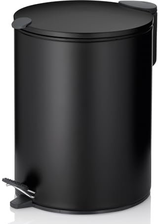 kela Cubo de basura para cosméticos negro mate 5 l, tapa con cierre silencioso, cubo de basura con pedal para el baño MATS, cubo de basura para el baño con cubo interior y asa de transporte