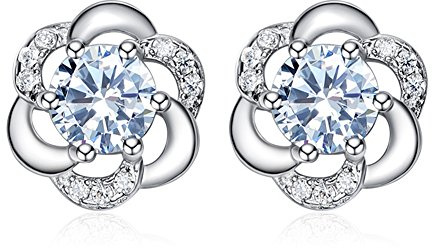 Josfeva Clous d'oreilles Femme Argent Fin 925, Boucles d'oreilles Collier en Forme de Fleur/Trèfle avec Zircon Cubique Blanc, Puces d'oreilles Hypoallergéniques pour Femme Fille Cadeau Soirée