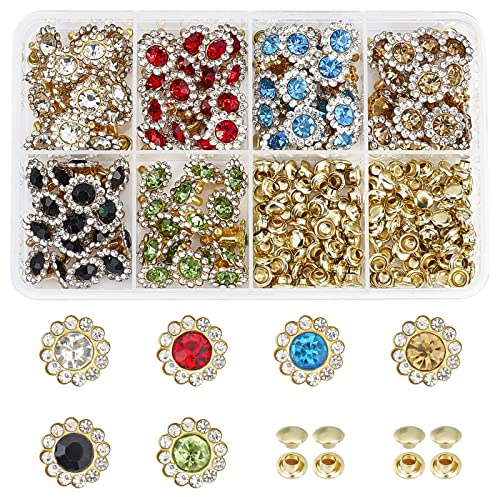 WADORN 120 Sets 11mm Strass Nieten Ohrstecker, 6 Farben Sonnenblume Kristall Nieten Nieten Leder Nieten Nieten Diamant Nailhead Nieten Für Lederhandwerk DIY Herstellung von Reparaturen Dekoration