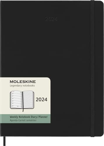 Moleskine Wochenplaner mit Platz für Notizen 12 Monate 2024, Planer 2024, XL-Format 19x25, Hardcover und elastischer Verschluss, Farbe Schwarz