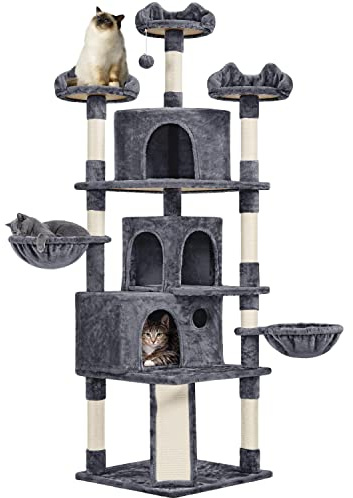 Yaheetech 194cm Large Cat Tree, Multi-Level Cat Tower with 3 Big Comfy Condos, Scratching Posts, 3 Cozy Perches, 2 Baskets, Activity Center for Indoor Cats Dark Grey