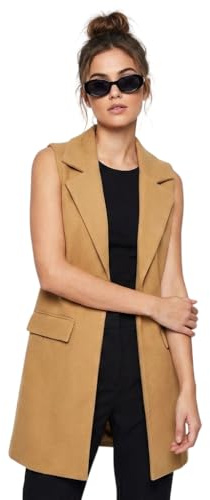 LUXFAB Ladies Front Open Sleeveless Long Duster Coat Waistcoat Blazer Womens Sleeveless Open Front Long Waistcoat Stylish Crepe Pocket Jacket Coat Plus Size UK Size 8-26