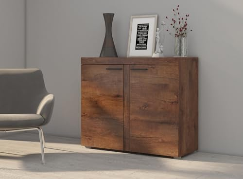 BROMARKT Kommode mit türen Lefkas Eiche Kommode Wohnzimmerschrank Türkommode